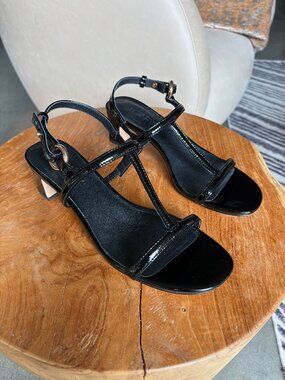 J Crew Kacie black block-heel sandals in patent leather Size 6.5